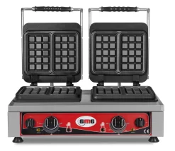 GMG - Waffeleisen Bruxelles - 4x (10,2 X 16,5 X 2,6cm) - 50° Bis 300°C Feste Backplatte Aus Gusseisen - Gehäuse Edelstahl