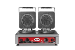 GMG - Waffeleisen Amore-M - 2x Ø 17cm - 50° Bis 300°C - Feste Backplatte Aus Gusseisen - Umlaufende Fettfangrinne - Gehäuse Edelstahl