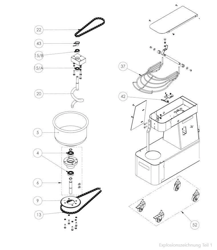 Teigknetmaschine - 41 Liter / 35 Kg - Aufklappbar - Abnehmbarer Kessel - 2 Geschwindigkeiten - 400 V 6 Teigknetmaschine - 41 Liter / 35 Kg - Aufklappbar - Abnehmbarer Kessel - 2 Geschwindigkeiten - 400 V – Bild 6